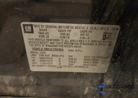 2018 Chevrolet Trax Lt from USA, damaged, VIN 3GNCJLSB8JL336064